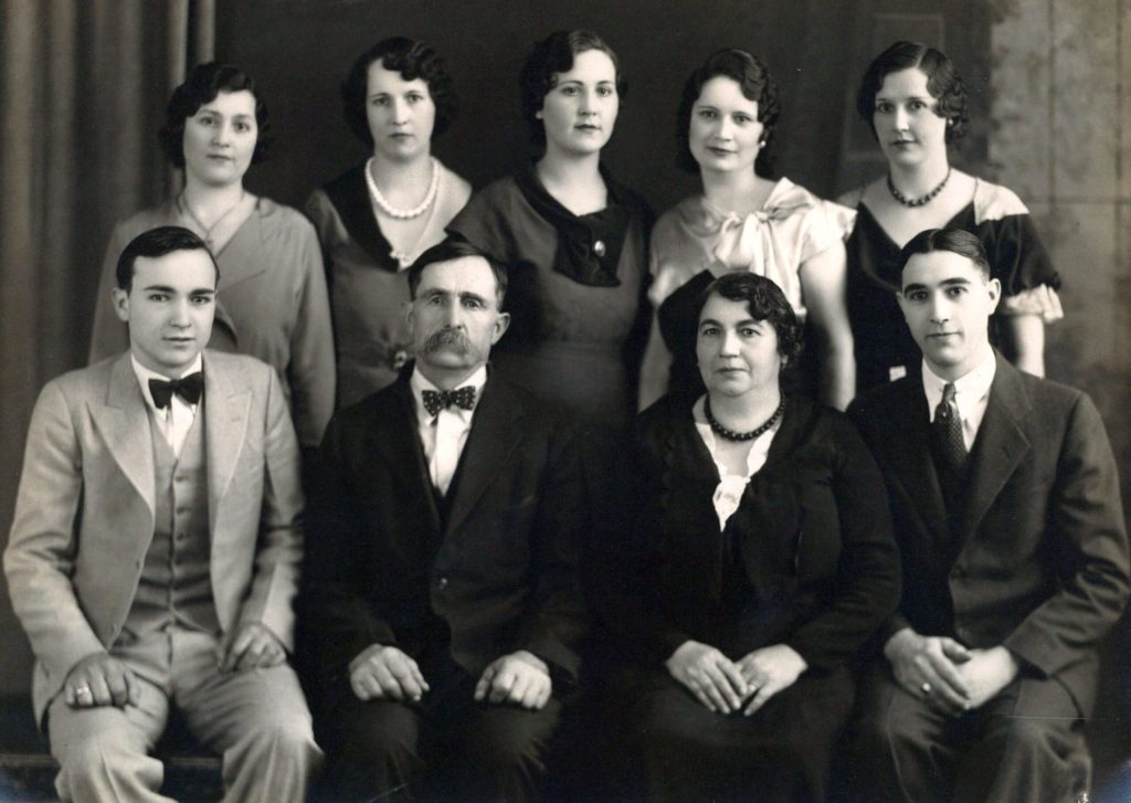Black and white family portrait from 1935