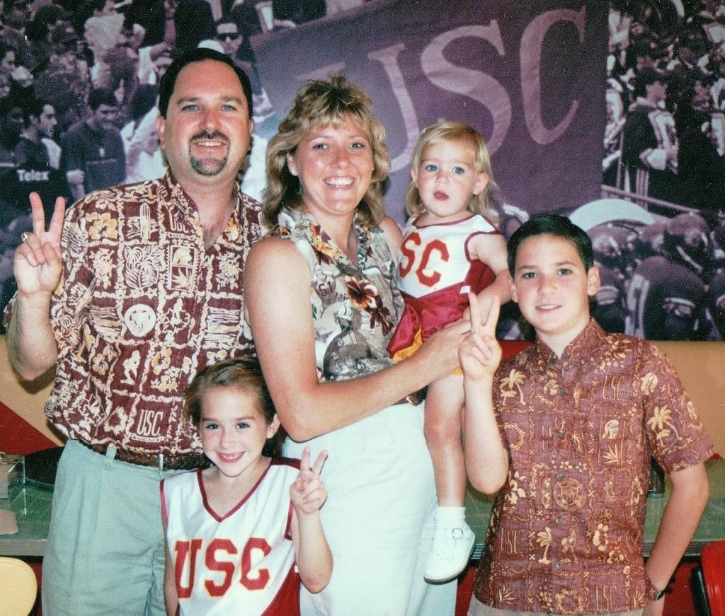 Family with daughters in USC outfits