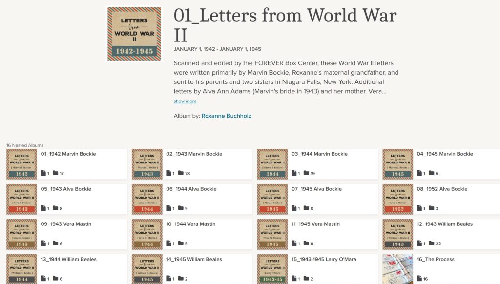 Screenshot of letters stored in digital album