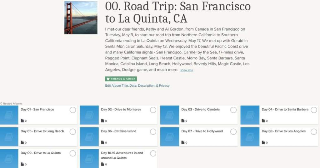 Screenshot of digital album not filled in