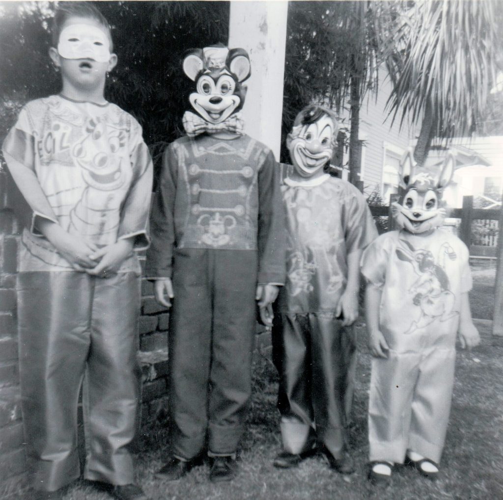 Black and white of children in Halloween costumes 1964