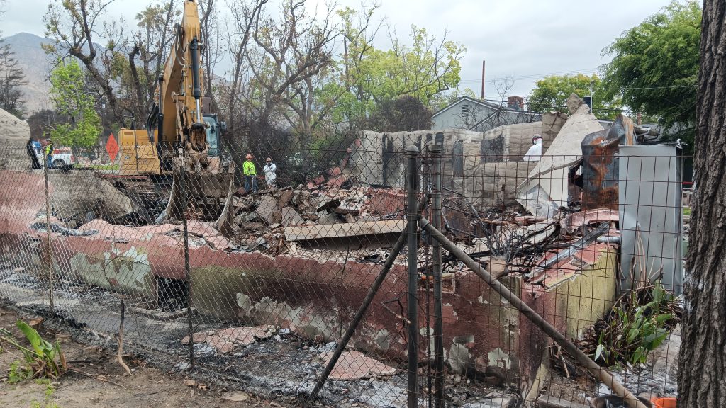 Rubble of burned home in Altadena, CA